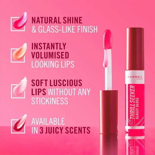 Rimmel Thrillseeker Glassy Lip Gloss Pink to the Berry Hydrating Shine Non Sticky Big Applicator Vegan Makeup - Rimmel London - Image 3