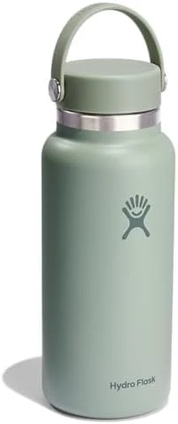زجاجة مياه هايدرو فلاسـك واسعة الفوهة – سعة 946 مل (32 أونصة) مع غطاء فليكس مرن مزود بمصمصة للشرب مصنوعة من الستانلس ستيل المعزول بتقنية التفريغ الهوائي قابلة لإعادة الاستخدام – مزودة بغطاء مانع للتسرببلون أغافي (أزرق مائل للأخضر) - هايدرو فلاسك - Image 5
