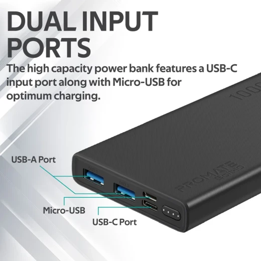 بنك الطاقة الذكي المدمج للشحن مخرج USB مزدوج، شحن سريع 40W، سعة 10,000mAh، USB-C للشحن المتزامن للأجهزة من بروميت - برو مات - Image 5