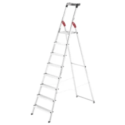 Hailo L60 8-Step Ladder Aluminium Safety Ladder with Hinge Protection & Multifunction Tray 150kg Load Capacity