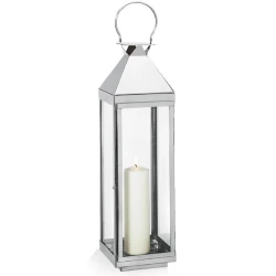 Kuchenprofi Villa Lantern 70cm Polished Stainless Steel & Glass Decorative Lantern with Handle, Elegant Modern Design, Large Door for Home Décor, 16 x 16 x 70 cm (Candle Not Included)