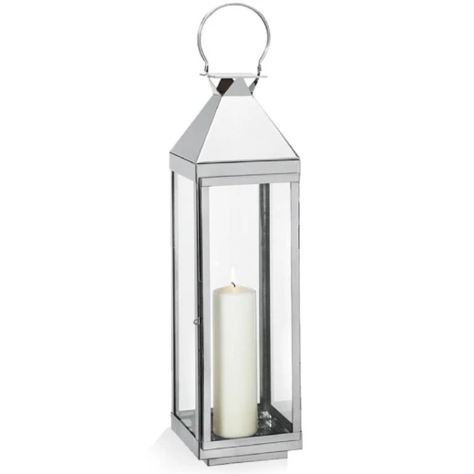 Kuchenprofi Villa Lantern 70cm Polished Stainless Steel & Glass Decorative Lantern with Handle, Elegant Modern Design, Large Door for Home Décor, 16 x 16 x 70 cm (Candle Not Included) Kuchenprofi Villa Lantern 70cm Polished Stainless Steel & Glass Decorative Lantern with Handle, Elegant Modern Design, Large Door for Home Décor, 16 x 16 x 70 cm (Candle Not Included)