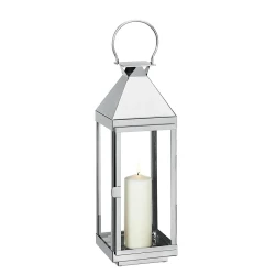 Kuchenprofi Villa Lantern 60cm Polished Stainless Steel & Glass Decorative Lantern with Handle, Elegant Modern Design, Large Door for Home Décor, 16 x 16 x 70 cm (Candle Not Included)