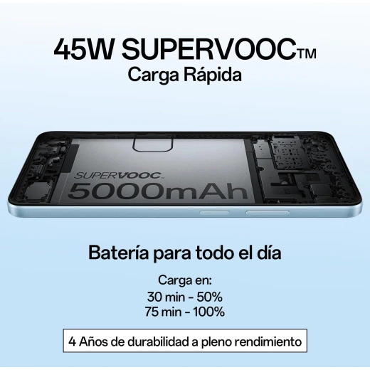 أوبو A60، شاشة 6.67 بوصة LCD 90Hz، معالج سنابدراغون 680 4G، كاميرا 50MP AI، 256GB ذاكرة، 8GB RAM، بطارية 5000mAh، شحن سريع SUPERVOOC 45W، لون موج أزرق من أوبو - أوبو - Image 3