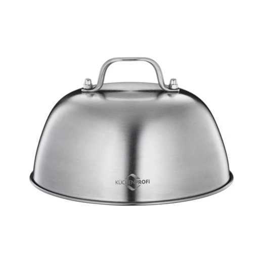 Küchenprofi Barbecue Bell, Stainless Steel, Burger Bell with Handle, for Melting, Cooking and Keeping Warm, Robust Grill Accessories, Dishwasher Safe, Height without Handle 7 cm, Diameter 16 cm
