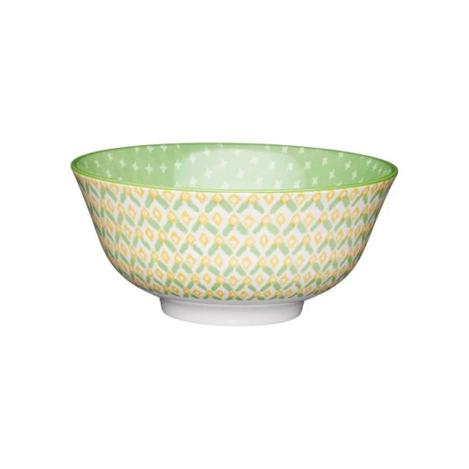 Kitchen Craft Glazed Stoneware Bowl with Geometric Pattern, Green & Yellow Ceramic Bowls with Footed Base, Microwave & Dishwasher Safe, 15.7 cm (6") Kitchen Craft Glazed Stoneware Bowl with Geometric Pattern, Green & Yellow Ceramic Bowls with Footed Base, Microwave & Dishwasher Safe, 15.7 cm (6")