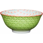 Kitchen Craft Glazed Stoneware Bowl with Geometric Pattern, Bright Green Ceramic Bowls with Footed Base, Microwave & Dishwasher Safe, 15.7 cm (6") - KitchenCraft