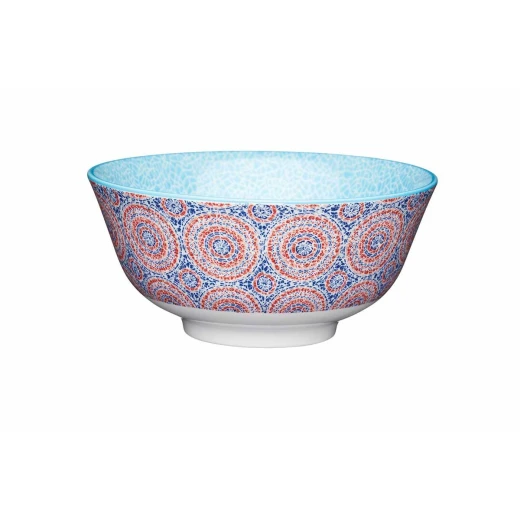 Kitchen Craft Glazed Stoneware Bowl with Geometric Pattern, Blue & Red Ceramic Bowls with Footed Base, Microwave & Dishwasher Safe, 15.7 cm (6") Kitchen Craft Glazed Stoneware Bowl with Geometric Pattern, Blue & Red Ceramic Bowls with Footed Base, Microwave & Dishwasher Safe, 15.7 cm (6")