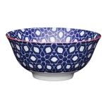 Kitchen Craft Glazed Stoneware Bowl with Geometric Pattern, Blue Ceramic Bowls with Footed Base, Microwave & Dishwasher Safe, 15.7 cm - KitchenCraft