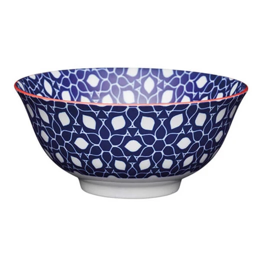 Kitchen Craft Glazed Stoneware Bowl with Geometric Pattern, Blue Ceramic Bowls with Footed Base, Microwave & Dishwasher Safe, 15.7 cm Kitchen Craft Glazed Stoneware Bowl with Geometric Pattern, Blue Ceramic Bowls with Footed Base, Microwave & Dishwasher Safe, 15.7 cm
