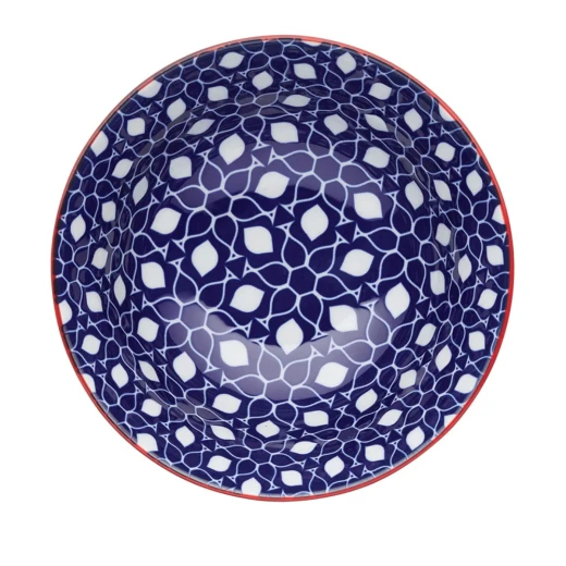 Kitchen Craft Glazed Stoneware Bowl with Geometric Pattern, Blue Ceramic Bowls with Footed Base, Microwave & Dishwasher Safe, 15.7 cm - KitchenCraft - Image 2