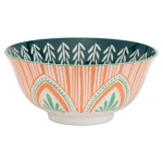 Kitchen Craft Glazed Stoneware Bowl with Geometric Pattern, Orange Ceramic Bowls with Footed Base, Microwave & Dishwasher Safe, 15.7 cm - KitchenCraft