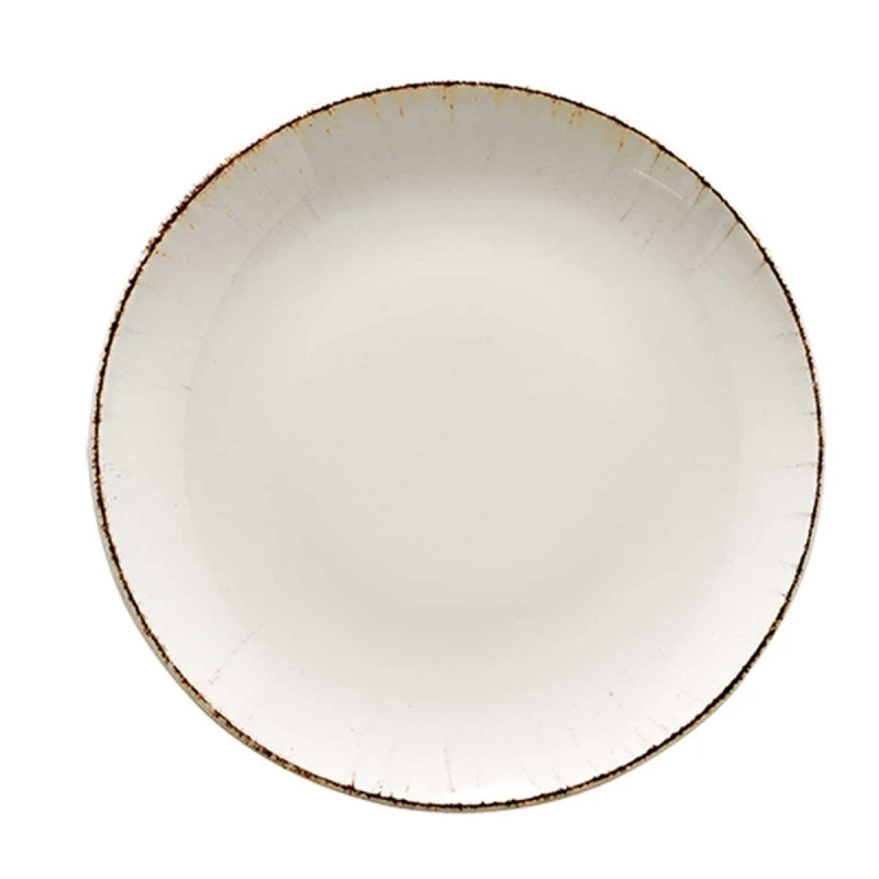 Bonna Retro Deep Plate 25 cm, White Porcelain with Rustic Edges Elegant Tableware for Stylish Dining - Bonna