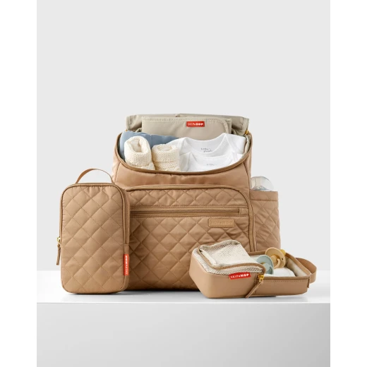 Skip Hop Forma Backpack Diaper Bag Camel, Lightweight & Quilted, Includes Insulated & Mesh Packing Cubes, Extra-Wide Dual Zip Opening, Padded Straps - Skip Hop - Image 4