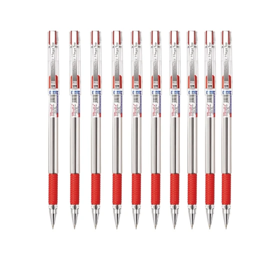 Montex Mega Top Ball Pens Pack of 10 Red Ink Ballpoint Pens Smooth Writing, Durable Tip Ideal for School, Office & Everyday Use