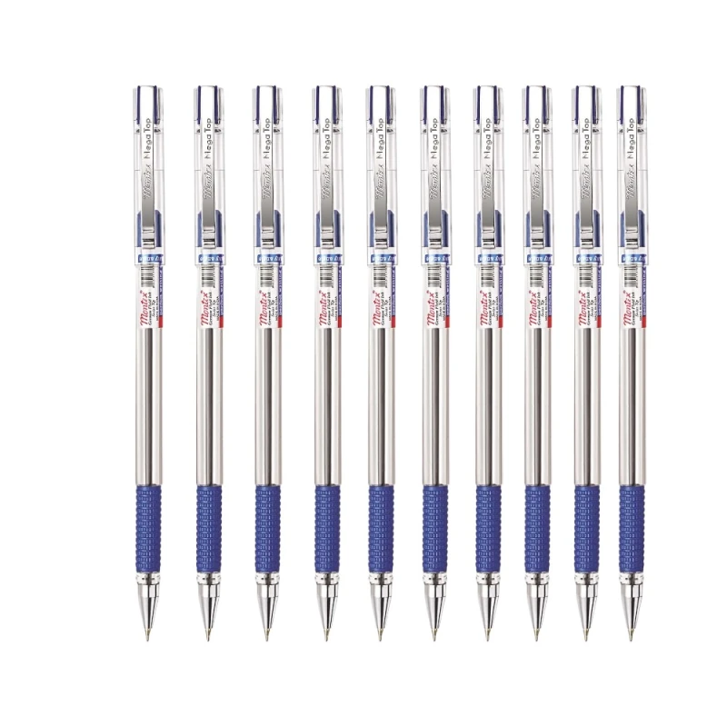 Montex Mega Top Ball Pens Pack of 10 Blue Ink Ballpoint Pens Smooth Writing, Durable Tip Ideal for School, Office & Everyday Use - Montex
