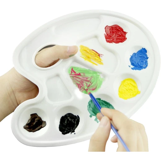 صينية رسم بلاستيكية، لوحة ألوان زيتية، ألوان مائية، تصميم 10 آبار، لوحة رسم بفتحة إبهام - ستوي - Image 2