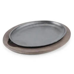 Lodge Cast Iron Oval Fajita Platter with Wood Base