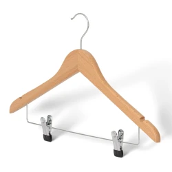 Bentley Graham Wooden Hanger with Hook & Clips Natural Wood Durable Skirt & Pants Hanger for Organized, Wrinkle-Free Closets