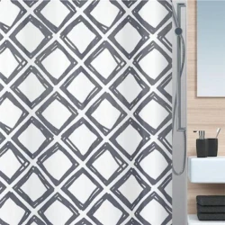 Spirella Malik Shower Curtain Dark Grey, 180x200 cm, 100% Polyester, Anti-Mould & Antibacterial, Water-Repellent, Easy-Clean, Opaque