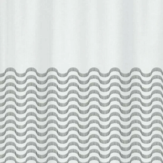 ستارة حمام تصميم الأمواج أبيض-أسود، 180×200 سم، 100٪ بوليستر، مقاومة للعفن والبكتيريا، طاردة للماء، سهلة التنظيف من سبيريلا - سبيريلا - Image 2