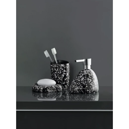 Spirella Etna Soap Dispenser Black with Subtle Glitter, Durable Polyresin, Stable Weighted Base, Easy Refill, 14.5 x 13.5 cm Elegant Bathroom Accessory - Spirella - Image 3