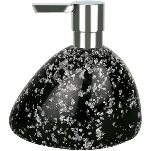 Spirella Etna Soap Dispenser Black with Subtle Glitter, Durable Polyresin, Stable Weighted Base, Easy Refill, 14.5 x 13.5 cm Elegant Bathroom Accessory