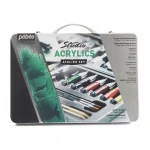 Pebeo Studio Acrylics Metal Atelier Paint Set, Complete Acrylic Painting Kit for Beginners, 17 Assorted Paint Tubes, Brushes, Canvas, Palette, Knives & Accessories Ideal Starter Set - Pebeo