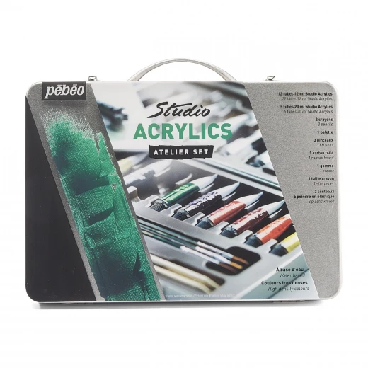 Pebeo Studio Acrylics Metal Atelier Paint Set, Complete Acrylic Painting Kit for Beginners, 17 Assorted Paint Tubes, Brushes, Canvas, Palette, Knives & Accessories Ideal Starter Set Pebeo Studio Acrylics Metal Atelier Paint Set, Complete Acrylic Painting Kit for Beginners, 17 Assorted Paint Tubes, Brushes, Canvas, Palette, Knives & Accessories Ideal Starter Set