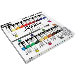 Pebeo Studio Acrylics Assorted 20-Milliliter Tubes with Brush, Set of 20