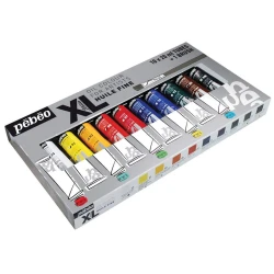 Pébéo Studio XL Fine Oil Paint Set, 10 Tubes x 20ml + Brush, Vibrant, Fast-Drying, Lightfast Colours, Professional Quality, For Canvas, Cardboard & Wood
