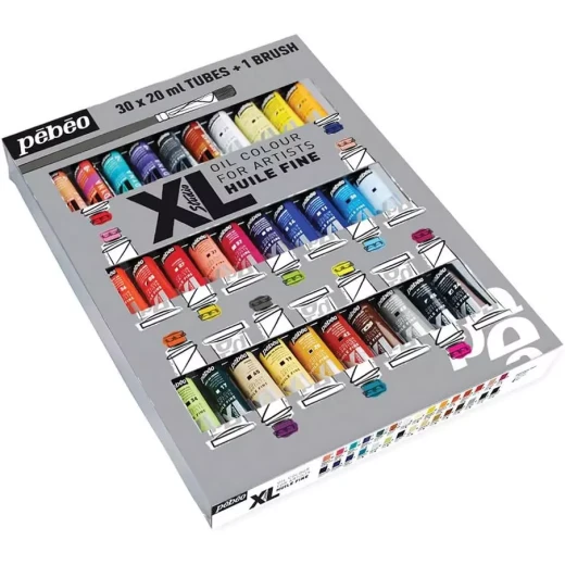 Pebeo XL Studio Fine Oil Paint Set 30 Tubes x 20ml + Brush Fast-Drying, Gloss Finish, Assorted Professional Colours for Wood, Metal & Canvas Pebeo XL Studio Fine Oil Paint Set 30 Tubes x 20ml + Brush Fast-Drying, Gloss Finish, Assorted Professional Colours for Wood, Metal & Canvas