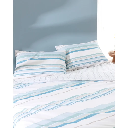 طقم غطاء لحاف كينغ من سوريل قطن رانفورس 100%، لون فيروزي، 4 قطع غطاء لحاف 240×220 سم، ملاءة مطاطية 240 من مدام كوكو×260 سم، 2 كيس وسادة، صناعة تركية - مدام كوكو - Image 6