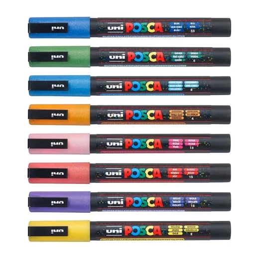 طقم ماركر PC-3M ,8 ألوان لامعة بطرف دقيق, حبر معتم قائم على الماء وغير سام, يجف بسرعة وقابل للطبقات, مثالي للفنون، التزيين، والأعمال اليدوية, صناعة يابانية من بوسكا - بوسكا - Image 3
