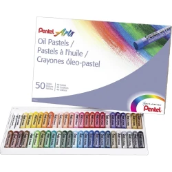 Pentel Oil Pastels, Set of 50 Vibrant Colors, Smooth Blending, Acid-Free & Fade-Resistant, Non-Toxic & Humid-Resistant, Ideal for Students, Kids & Hobby Artists