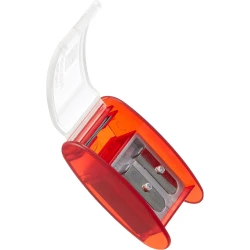 KUM AS2 Two-Hole Automatic Long Point Pencil Sharpener, Red, High-Carbon Steel Blades, Smooth & Precise Sharpening, Compact Polystyrene Container, Durable & Portable