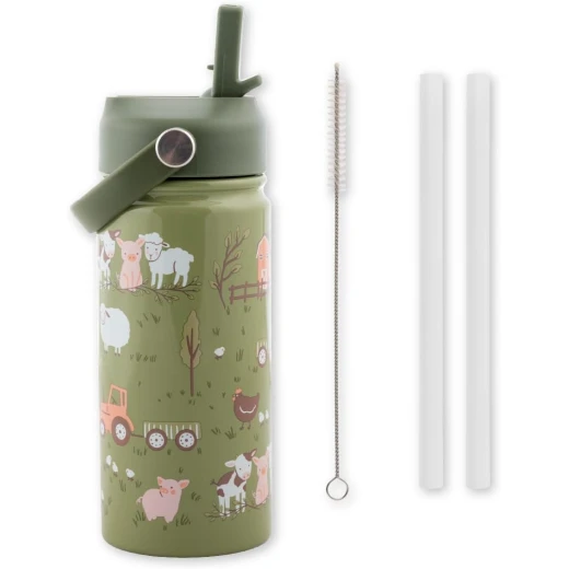 Stephen Joseph, 14oz Insulated Stainless Steel Water Bottle with Straw and Handle for Sports, Travel, and School, BPA-Free Sports Water Bottle, Farm Stephen Joseph, 14oz Insulated Stainless Steel Water Bottle with Straw and Handle for Sports, Travel, and School, BPA-Free Sports Water Bottle, Farm