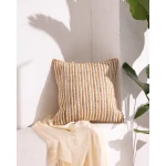 غطاء وسادة ديكور سين مقاس 50x50 سم  لون طبيعي مزيج من  القطن والخيش ناعم وأنيق لغرف الجلوس أو النوم شكل مربع من مدام كوكو - مدام كوكو