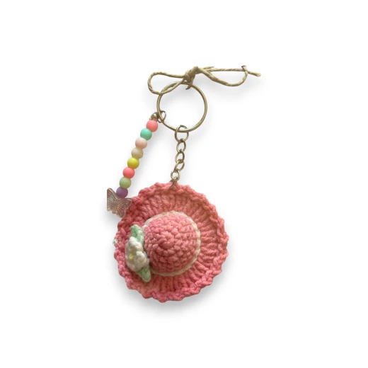 Gifted Yarns, Cute Hat with pearl beads Keychain, Multicolor, 5.5 cm
