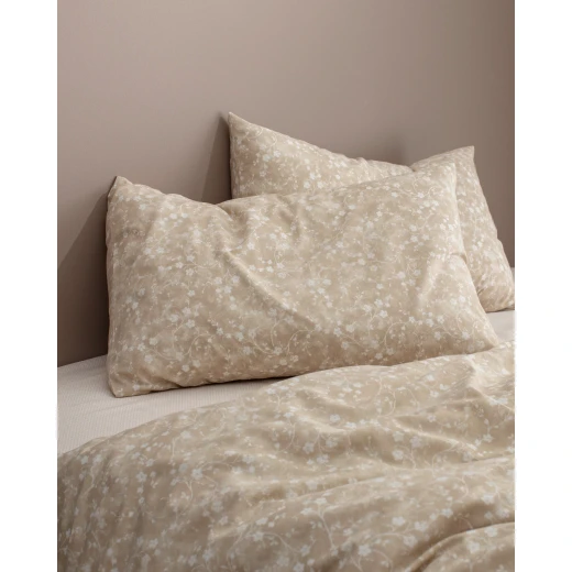 طقم غطاء لحاف فاينس حجم كينج 100% قطن رانفورس مطبوع - بيج، غطاء لحاف 240×220 سم + شرشف + 2 وسائد، صناعة تركية من مدام كوكو - مدام كوكو - Image 6