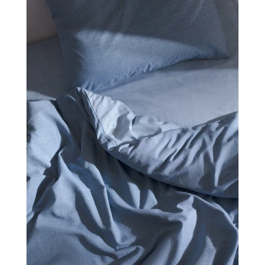 طقم غطاء لحاف أوديت فردي 100% قطن رانفورس مطبوع - أزرق داكن، غطاء لحاف 160×220 سم + شرشف بدون مطاط + وسادة من مدام كوكو - مدام كوكو - Image 4