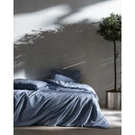 طقم غطاء لحاف أوديت فردي 100% قطن رانفورس مطبوع - أزرق داكن، غطاء لحاف 160×220 سم + شرشف بدون مطاط + وسادة من مدام كوكو - مدام كوكو