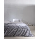 طقم غطاء لحاف أبريال حجم كينج 100% قطن رانفورس مطبوع - رمادي/أزرق، ناعم وقابل للتنفس، شرشف بدون مطاط، 240×220 سم غطاء لحاف + شرشف + وسادة، صناعة تركية من مدام كوكو - مدام كوكو