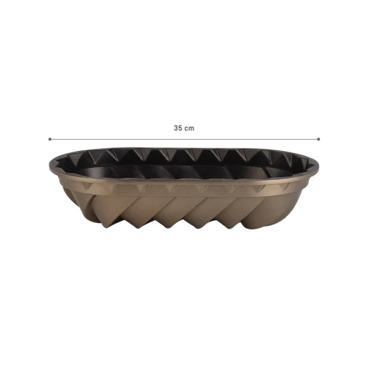 قالب كيك بونتي باتون ألمنيوم غير لاصق، لون ذهبي، 35×15×6.5 سم، توزيع حرارة متساوٍ، مثالي للكيك والخبز، صناعة تركية من مدام كوكو - مدام كوكو - Image 2