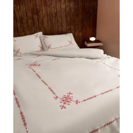 طقم غطاء لحاف مزدوج روس، قطن 100% رانفورس، أحمر، شرشف مطاطي، ناعم ومتين، 200x220 سم، صناعة تركية من مدام كوكو - مدام كوكو - Image 4