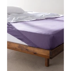 Madame COCO Valeria Double Fitted Sheet 100% Combed Cotton, Purple, Elastic Corners, 100x200 cm, Soft & Breathable Bedding