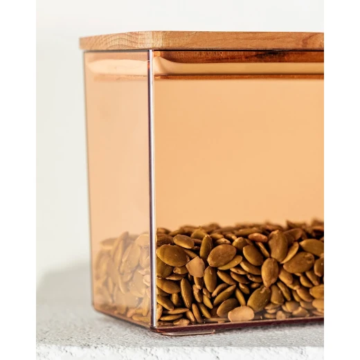 Madame COCO Lucille Storage Container with Wooden Lid, 1200 ml, Amber, Airtight Food Jar for Dry Goods, Kitchen Organization - Madame COCO - Image 2