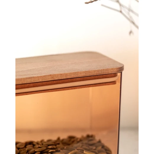 Madame COCO Lucille Storage Container with Wooden Lid, 1200 ml, Amber, Airtight Food Jar for Dry Goods, Kitchen Organization - Madame COCO - Image 4
