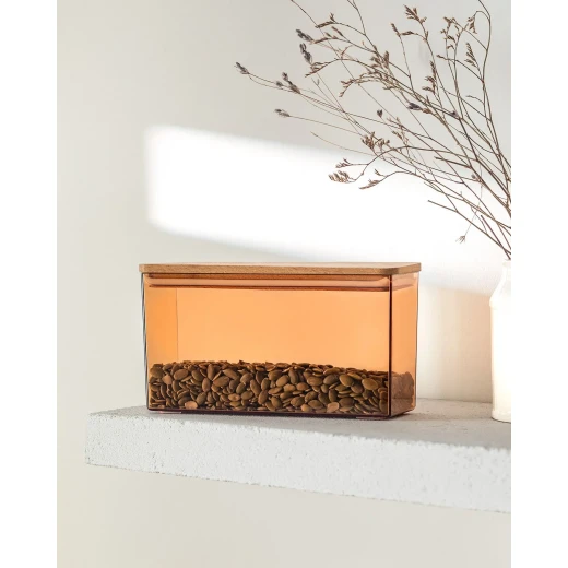 Madame COCO Lucille Storage Container with Wooden Lid, 1200 ml, Amber, Airtight Food Jar for Dry Goods, Kitchen Organization Madame COCO Lucille Storage Container with Wooden Lid, 1200 ml, Amber, Airtight Food Jar for Dry Goods, Kitchen Organization