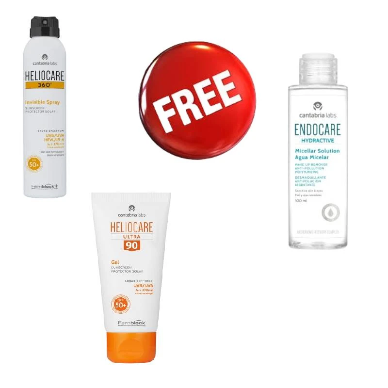 جل ألترا 90 SPF 50 بلس 50 مل واقي شمس من هيليوكير + هيليوكير  360 واقي الشمس بخاخ  200 مل + اندوكير محلول ميسيلار هايدراكتيف 100 مل - هيليوكير